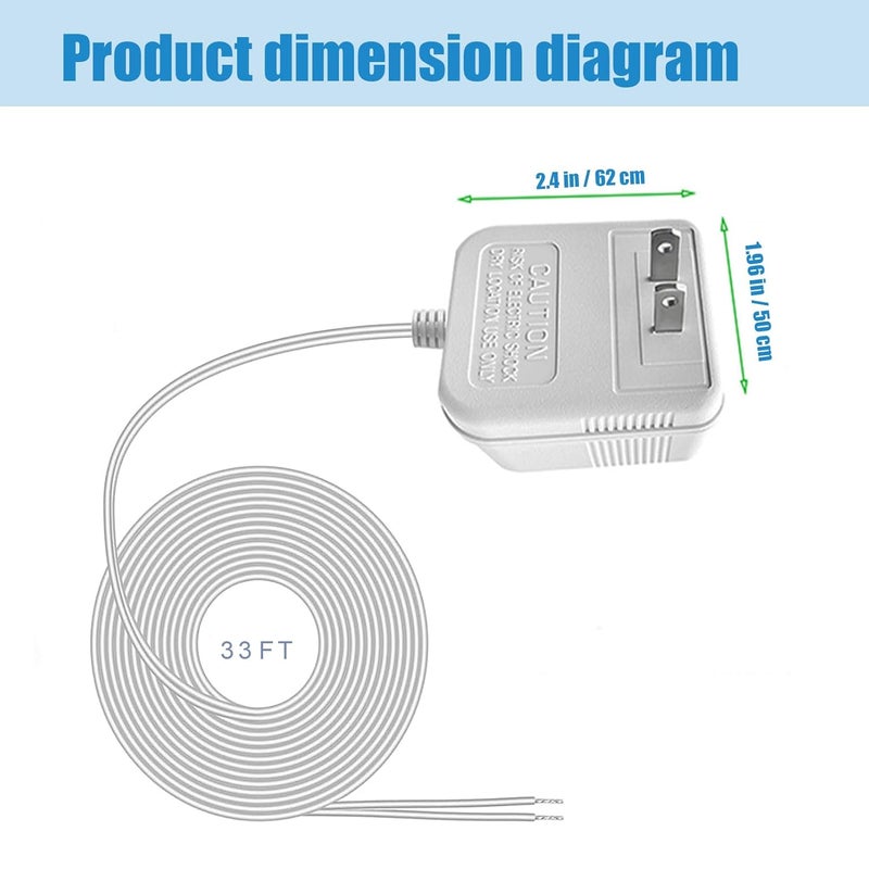 SHMDSO 24V Doorbell Transformer，33 Feet Length Output Line 24V500mA Video Doorbell Power Adapter, Compatible with Arlo, Nest, Wyze, Eufy, Ring Doorbell Power Supply （White 33 feet） - Image 2